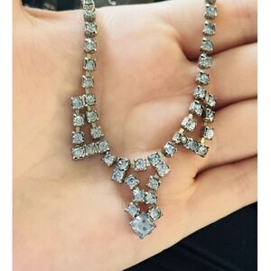 VTG Baby Blue Crystal Rhinestone Necklace Choker Dainty Glitzy Rare Estate 50s